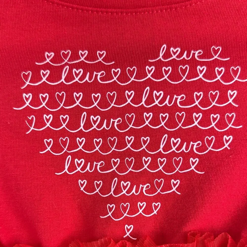Cat & Jack Girls Red Long Sleeve Heart Graphic Tulle Dress size 5T
